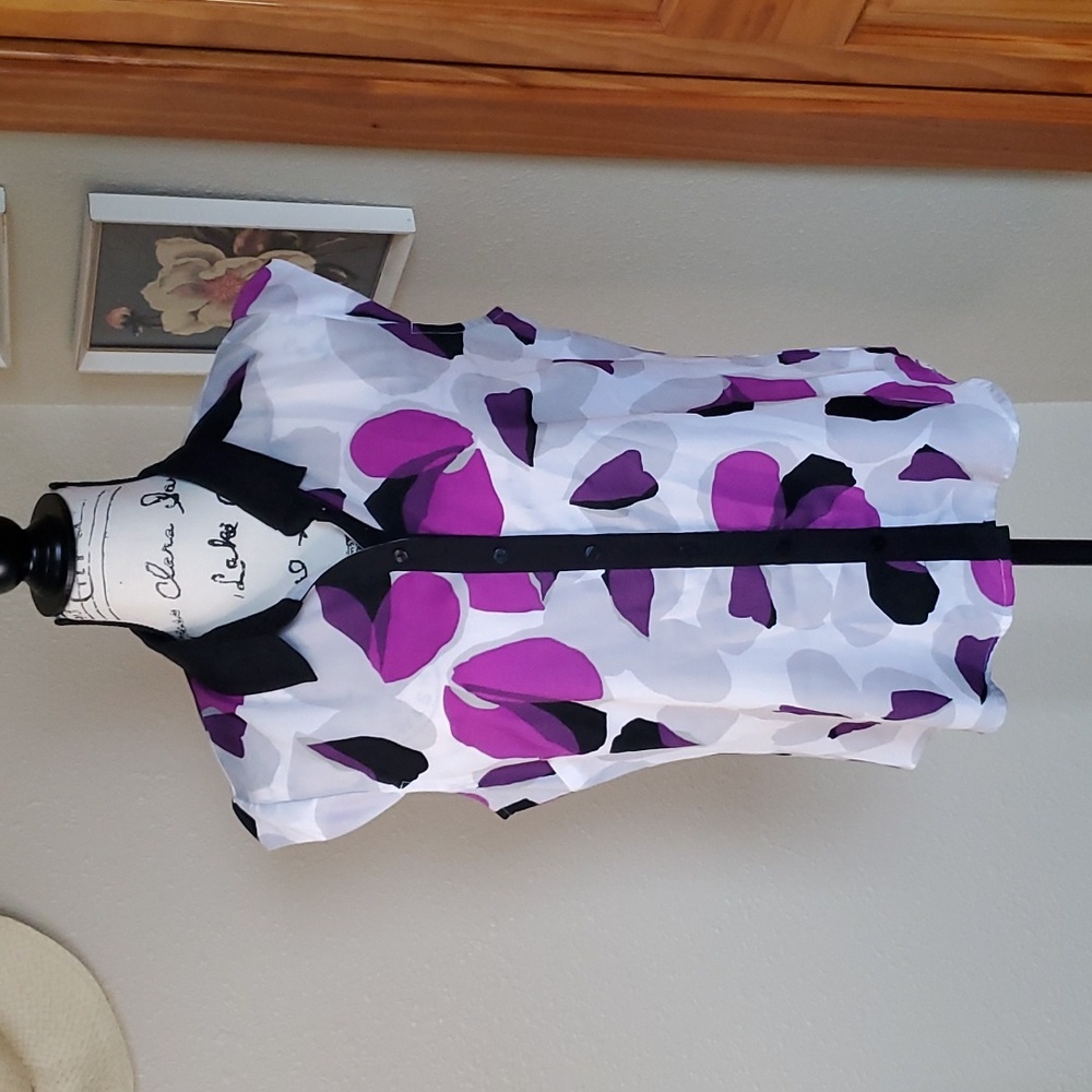 Worthington Sleeveless Tropical Print Top Purple Size MEDIUM